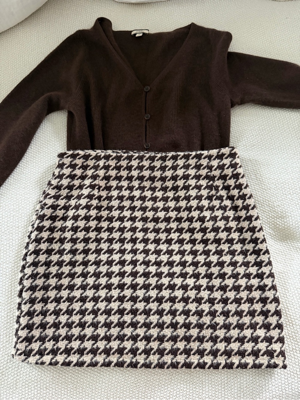 Houndstooth Knit Mini Skirt in Brown & Cream